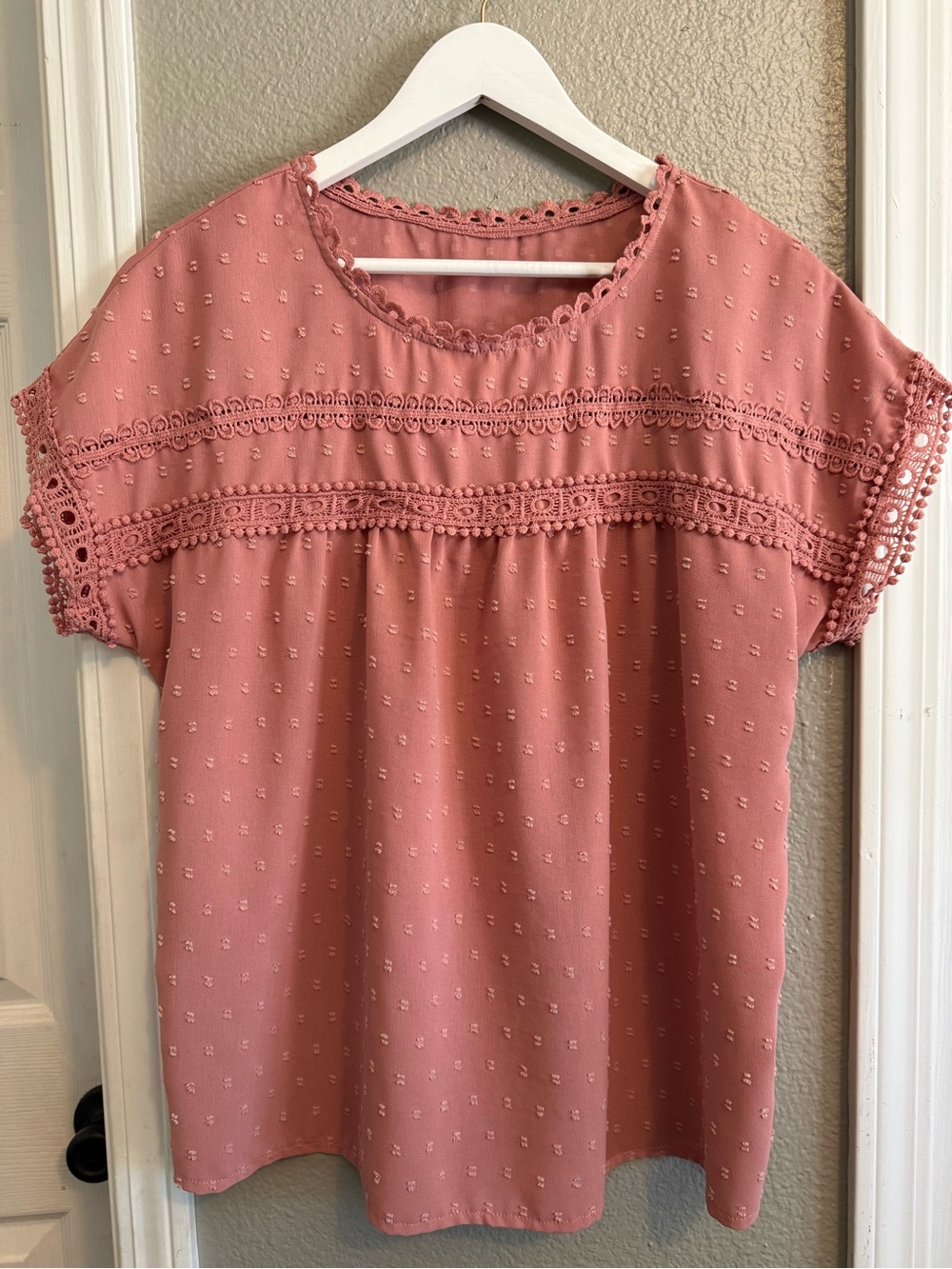 Dusty Rose Crochet Trim Blouse-Medium